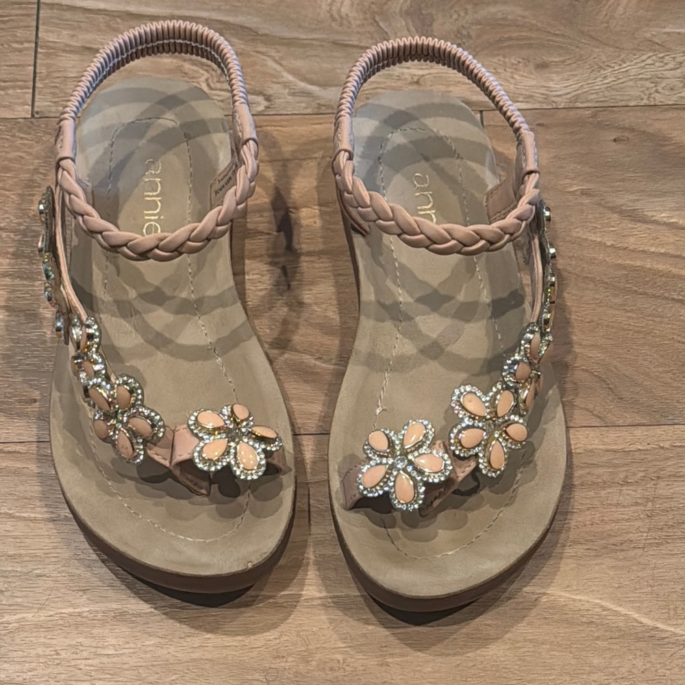 Annie Tan Sandals with Comfort Footbed and Floral Details